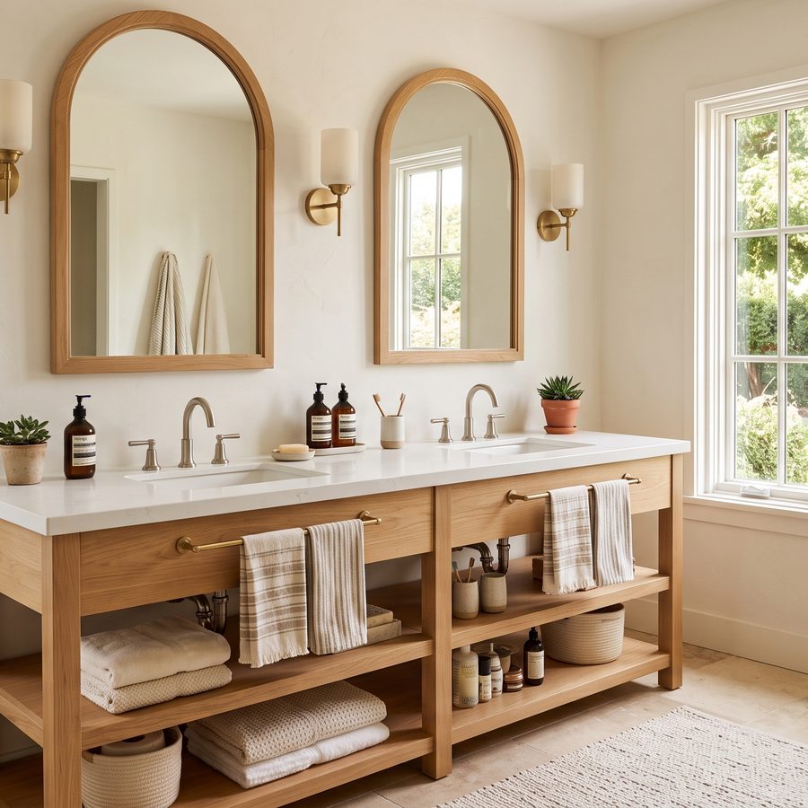 Salle de bain claire avec double vasque