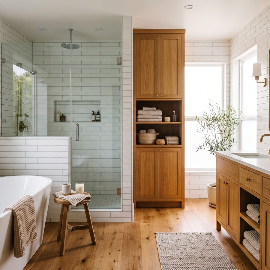 Salle de bain avec baignoire et douche